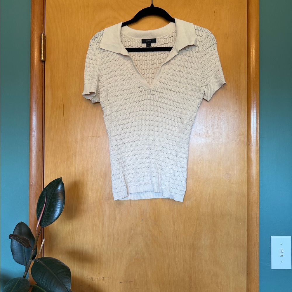 Classic Cream Knit Polo Top